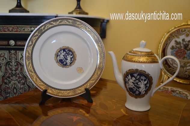 Caffettiera con piatto in porcellana T. Limoges M.A.B.A - Foto 2