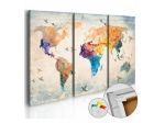 Quadro Di Sughero Mappamondo A Colori In 3 Parti Arredalacasa
