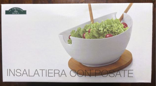 Insalatiera con base e posate in legno marca “La Porcellana Bianca”