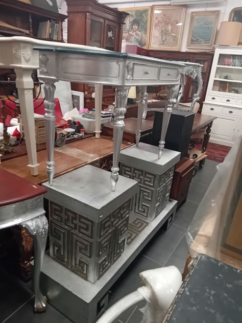 CREDENZA LIBRERIA DOPPIO CORPO DI ANTIQUARIATO FRANCESE IN STILE IMPERO DI NOCE - Foto 9
