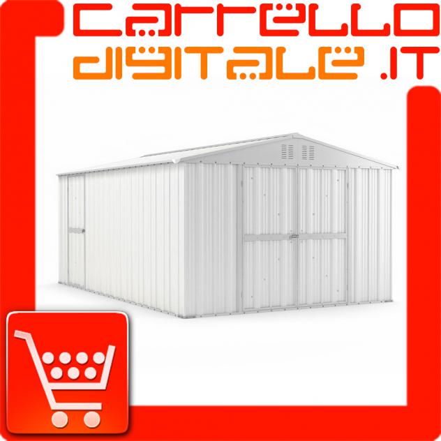 Box in Acciaio Zincato Casetta da Giardino in Lamiera 3.27 x 4.59 m x h2.17 m - 201 KG – 15,01 metri quadri – BIANCO