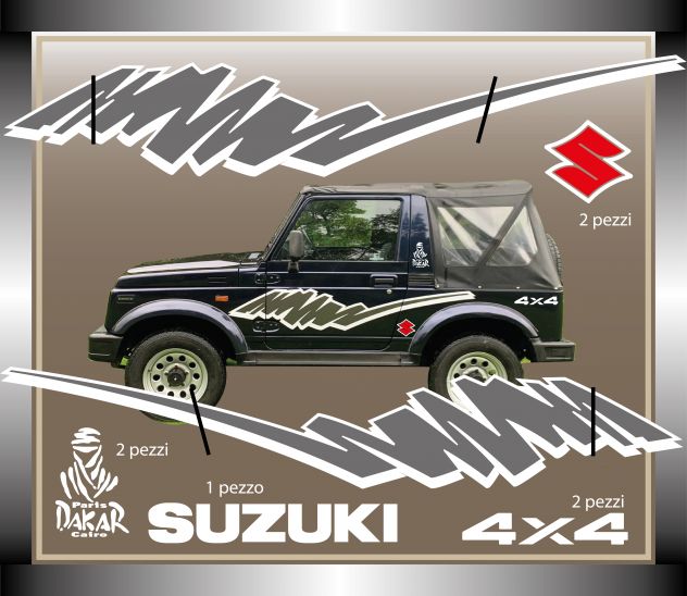 ADESIVI SUZUKI FUORISTRADA FASCE LATERALI tratteggiate