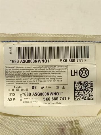 AIRBAG A TENDINA LATO SINISTRO VOLKSWAGEN Golf 6 Plus 5K6880741F (0812) - Foto 2