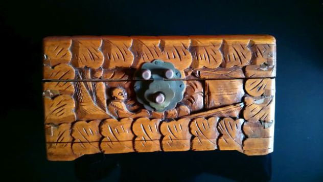 Splendido antico portagioie in legno intarsiato a mano - Foto 2
