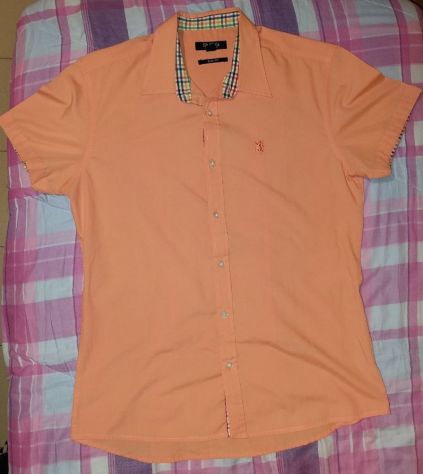 Camicia nuova da uomo arancione, taglia L, veste slim fit.
