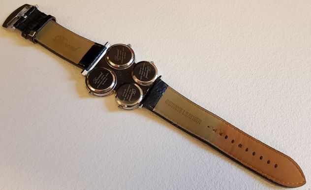 Orologio a 4 quadranti indipendenti in acciaio cinturino in pelle - Foto 7