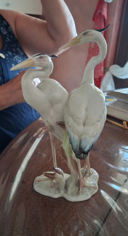 Figurina  in porcellana  coppia  aironi  marchiata  dalla manifattura tedesca Hu - Foto 6