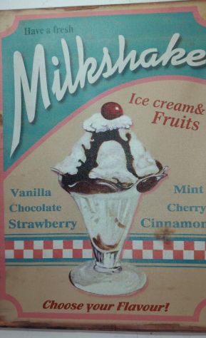 TABELLA PUBBLICITSRIA STAMPA SU TELA DA GELATERIA ANNI 80 MILKSHAKE - Foto 2