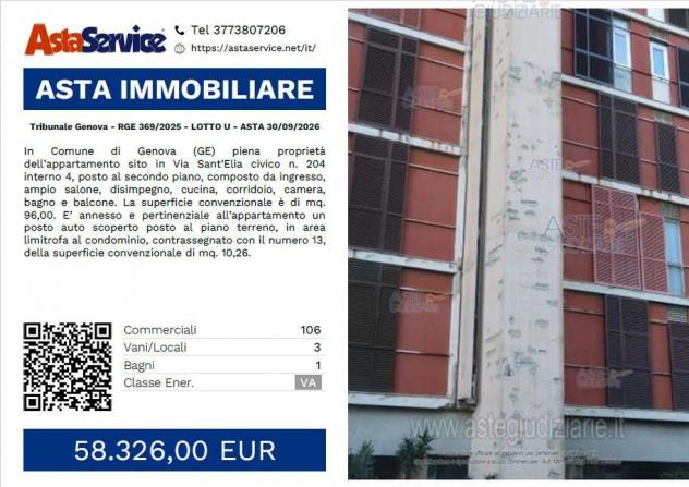 369/2025 U GE - Tribunale Genova - RGE 369/2025 - LOTTO U - ASTA 30/09/2026