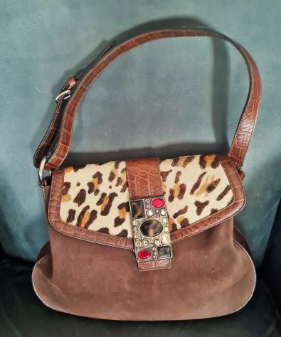 Borsa Vintage Capaccioli in pelle marrone di camoscio da spalla con design