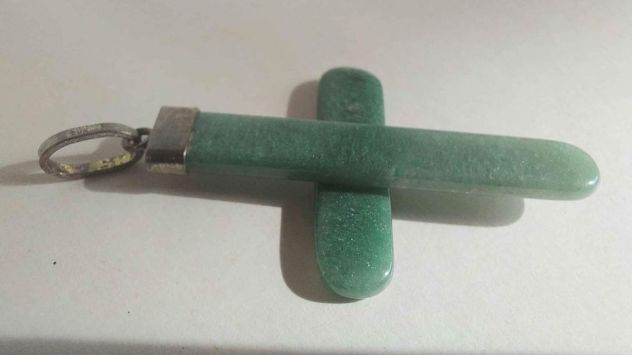 Ciondolo croce in minerale avventurina, con attacco in argento 925% nuovo - Foto 2