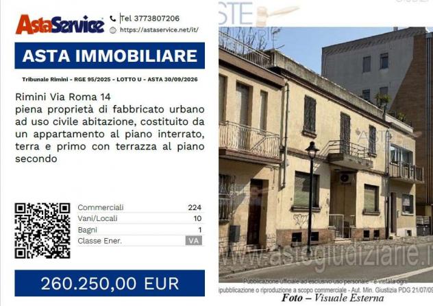 Tribunale Rimini - RGE 95/2025 - LOTTO U - Tribunale Rimini - RGE 95/2025 - LOTTO U - ASTA 30/09/2026