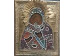 ICONA RAFFIGURANTE "MADRE DI DIO di VLADIMIR" CON RICAMATO e BASMA in filigrana