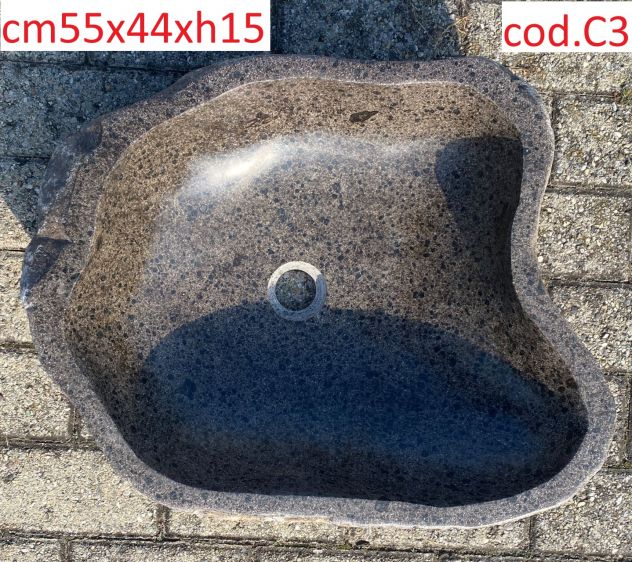 Lavabo lavandino da appoggio in pietra sasso di fiume 3 - Foto 3