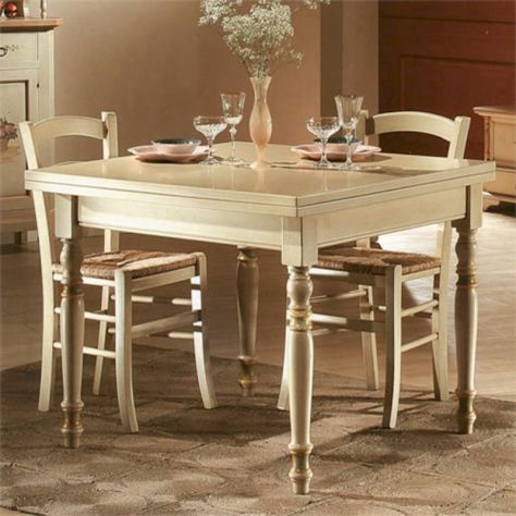 TAVOLO IN LEGNO ALLUNGABILE A LIBRO GAMBE TORNITE CON 4 SEDIE MOD VENEZIA PAGLIA
