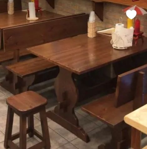 SET TAVOLO E DUE PANCHE CON SCHIENALE IN PINO MASSELLO PER PIZZERIA E RISTORANTE - Foto 2