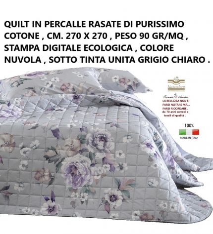 COPRILETTO TRAPUNTINO QUALITA' SUPERIORE MATRIMONIALE 100% PERCALLE RASATE