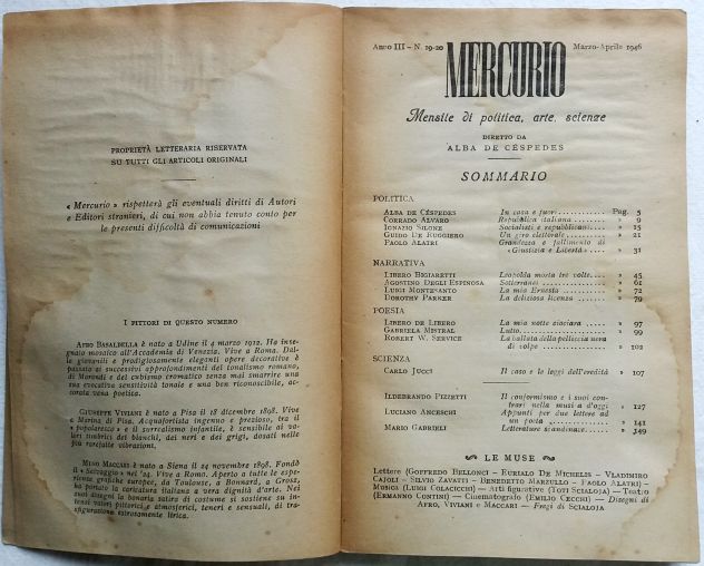 Mercurio-Mensile di Politica Arte Scienze-Ediz. Crero-Marzo-Aprile 1946 - Foto 2