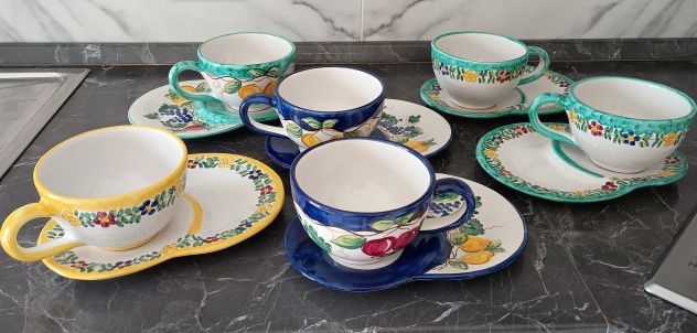 SERVIZIO 6 TAZZE LATTE CON PIATTO PORTA BISCOTTI IN CERAMICA VIETRESE VIETRI - Foto 2