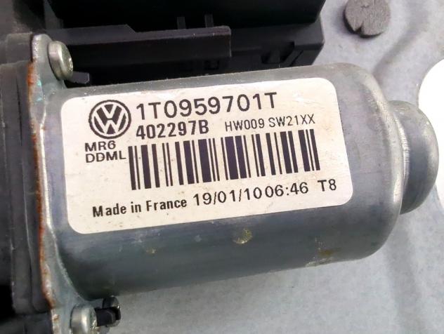 1T0959701T MOTORINO MECCANISMO ALZA-VETRO ALZA-CRISTALLO PORTA ANTERIORE SINISTRA VOLKSWAGEN TOURAN 1.9 D 77KW 6M 5P (2010) RICAMBIO USATO 1T1837461B - Foto 5
