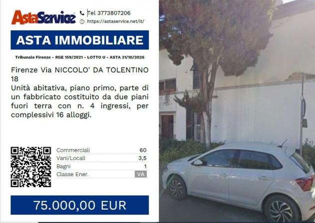 Tribunale Firenze - RGE 159/2021 - LOTTO U - Tribunale Firenze - RGE 159/2021 - LOTTO U - ASTA 31/10/2026