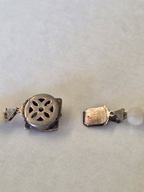 Collana girocollo in vetro con riflessi madreparlati fermaglio misto argento - Foto 5