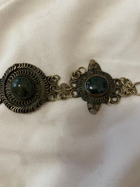Set antico indiano bracciale orecchini pietra verde - Foto 6