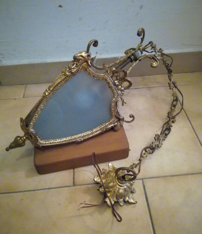 Lampadario in bronzo dorato antico alto90 largo 22 - Foto 6