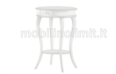 Tavolino Portatelefono Tondo - Bianco Opaco - Nuovo