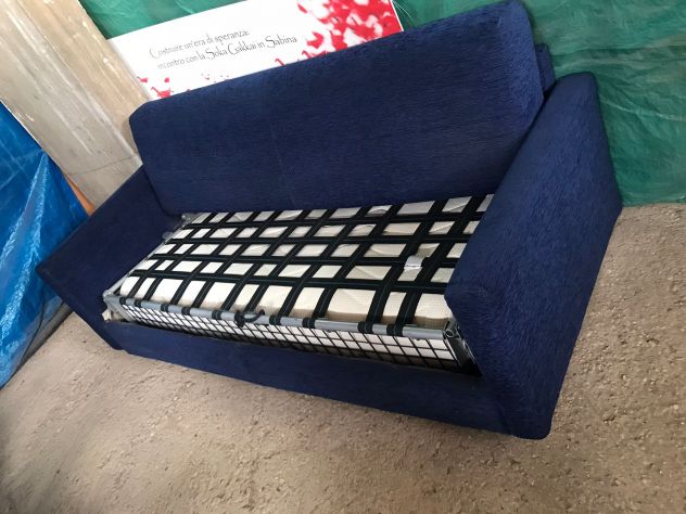 Divano letto in tessuto blu con letto a due posti compreso di materasso - Foto 4