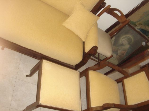 Salotto fine 800 restaurato divano 3 posti - 2 poltroncine + 2 puff - Foto 3