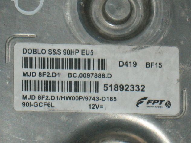 51892332 ECU Fiat Doblò 1.3 Mjt 90cv 51892332 MJ8DF2.D1 32 HW00P - Foto 2