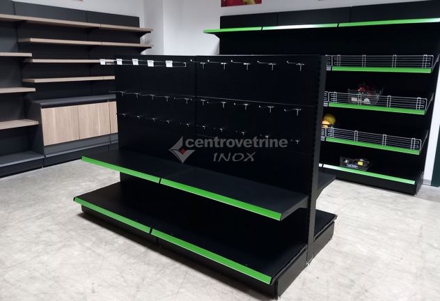 GONDOLA IN FERRO NERO FORATA DA 203 CON PIANO BASE 50 E PIANI DA 40 - Foto 2