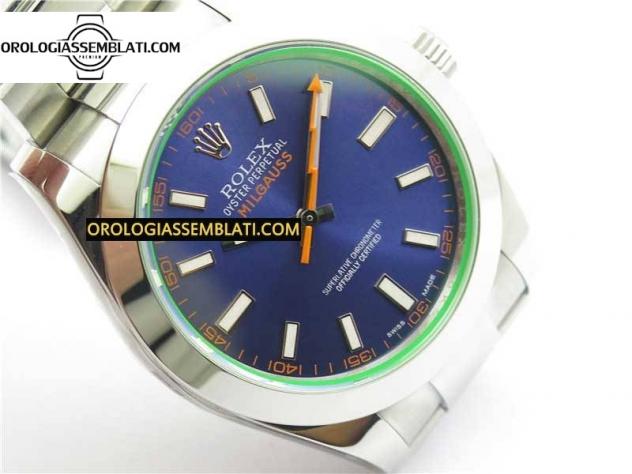 Rolex Replica/Clone MILGAUSS 116400 GV ACCIAIO 904L 1:1 BEST EDITION QUADRANTE BLU SUL BRACCIALE SH3131 - Foto 3