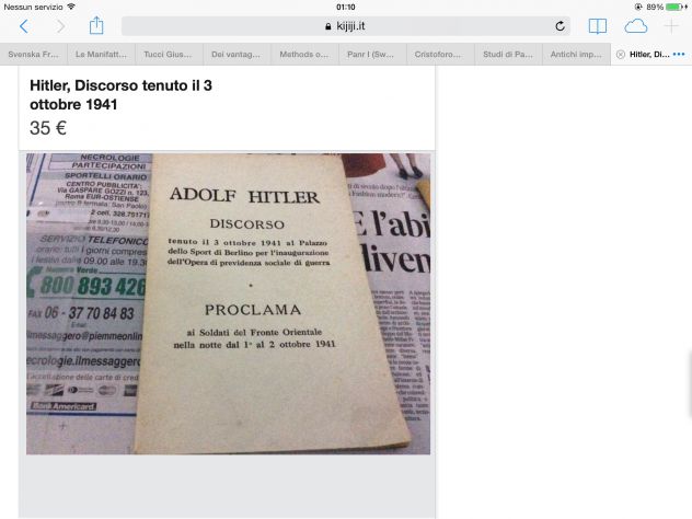 HITLER Adolf Discorso tenuto il 3 ottobre 1941 al Palazzo dello Sport di Berlin
