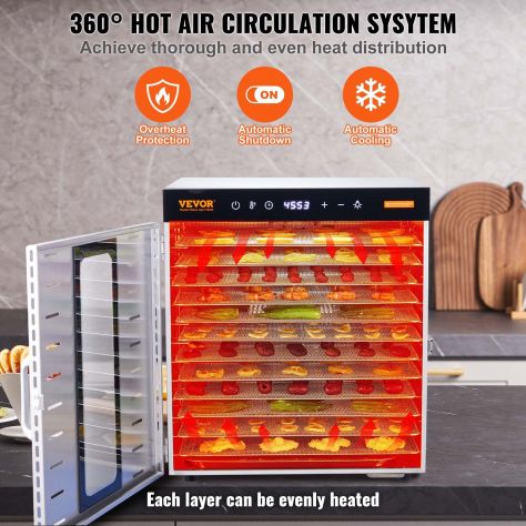 Essiccatore Elettrico 1000W per Alimenti in Acciaio Inox 10 Vassoi Estraibili Te - Foto 9