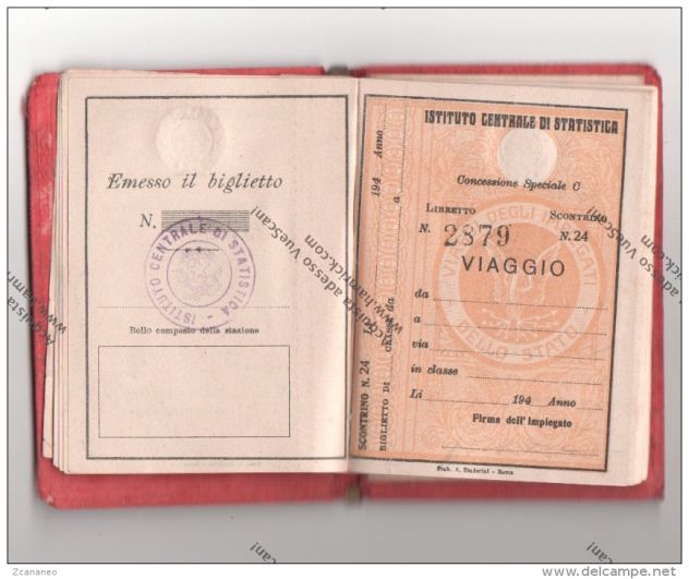 LIBRETTO CON 26 BIGLIETTI DI CONCESSIONE SPECIALE VIAGGI DEGLI IMPIEGATI DI STAT - Foto 2