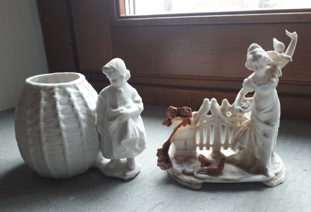 2 antiche statuette in porcellana Biscuit Primi '900. - Foto 4