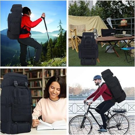 Zaino tattico 80L molle impermeabile trekking campeggio viaggi nero - Foto 7
