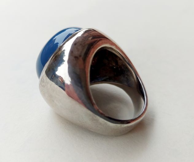 Anello fascione in argento 925 con cabochon tondo in agata azzurra - Foto 2