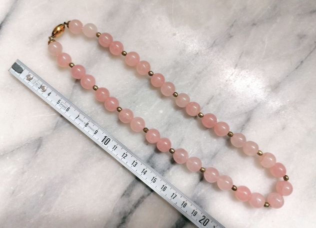 IMPORTANTE COLLANA REGOLARE GIROCOLLO DI QUARZO ROSA CHIUSURA ARGENTO. - Foto 9