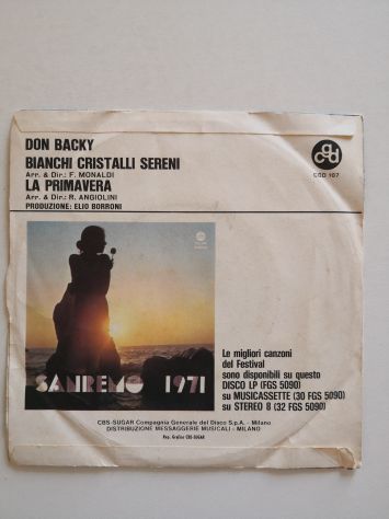 Disco Vinile 45 giri di Don Backy "Bianchi cristalli sereni" originale del 1971 - Foto 5