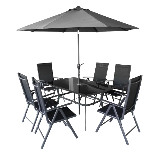 Set da giardino 1 tavolo 6 sedie con ombrellone Hecht Shadow