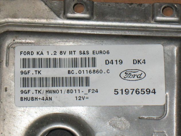 9DFTK 51976594 ECU CENTRALINA MOTORE FORD KA FIAT 500 1.2 51976594 9DF.TK HWN01 - Foto 2