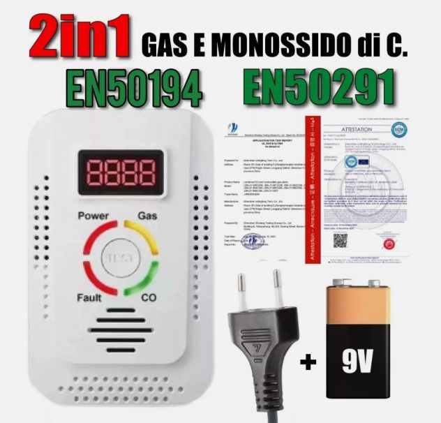 Rilevatore di gas e di monossido 220/Batteria 9v - Foto 8