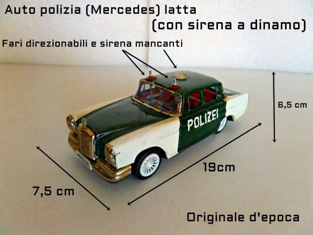 Auto polizia (mercedes) in latta, anni 50 Originale d'epoca