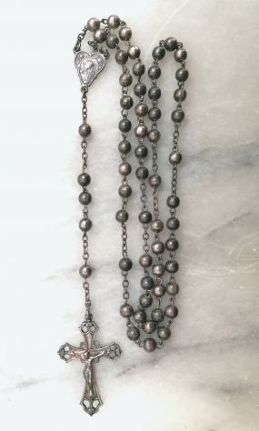 ANTICO AUTENTICO E PREZIOSO ROSARIO IN ARGENTO, ITALIA EPOCA LIBERTY.
