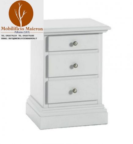 Mobili Hotel Comodino Legno Laccato Bianco 3 Cass. Zoccolo Applicato cod13020