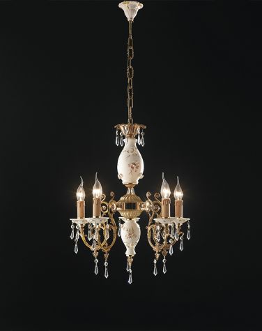 lampadario 5 luci cristallo capodimonte porcellana sospensione cristalli 5 luci