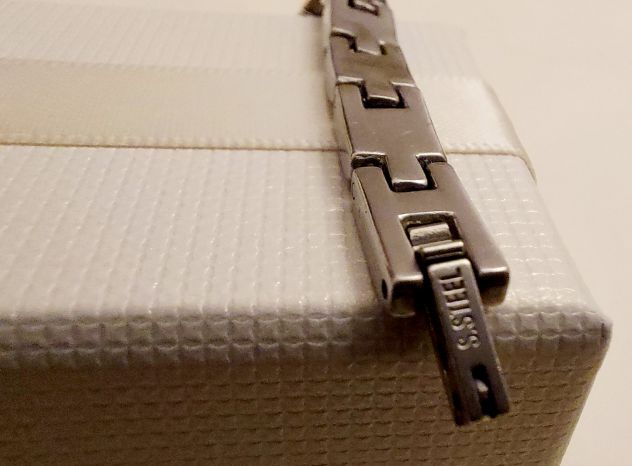 Bracciale uomo in acciaio anallergico con inserto dorato e smalto blu nuovo - Foto 2